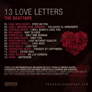 Trasera: Produccion HipHop - 13 love letters (Instrumentales)