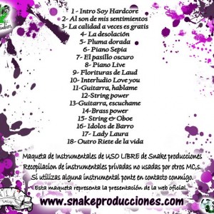 Trasera: Snake producciones - Metro cuadrado estudios Vol.4 (Instrumentales)